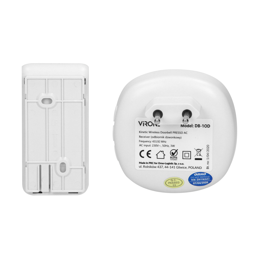 PRESSO AC wireless doorbell with learning system and kinetic push-button, 36 ringtones, communication range of 100m in an open a